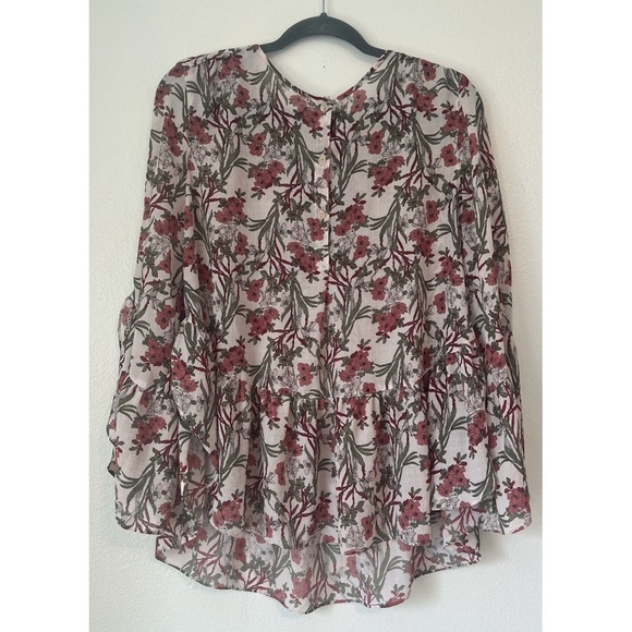 Max Studio Tops - Max Studio Pink Floral Button Front Blouse Flutter Bell Sleeves Medium